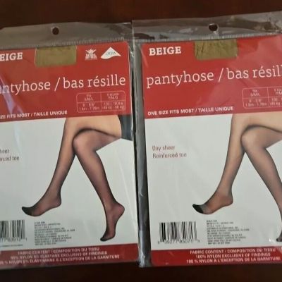 2 LOT Juncture Day Sheer Beige Reinforced Toe Pantyhose/Tights One Size (S/M/L)